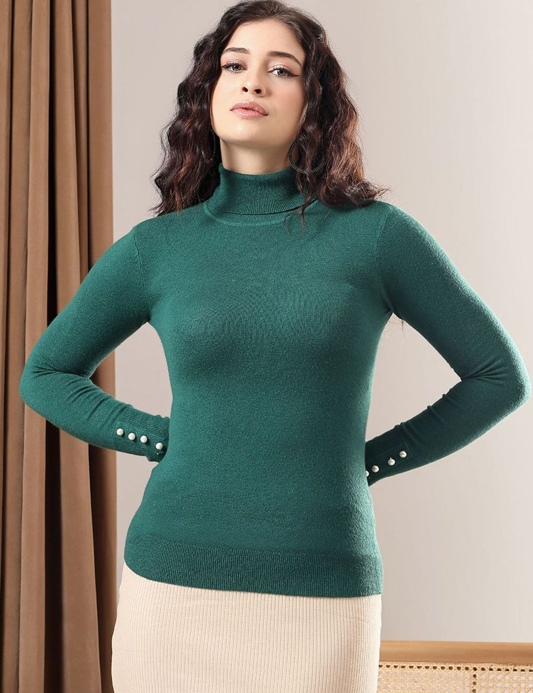 Kotty Women Ribbed High Neck Pullover