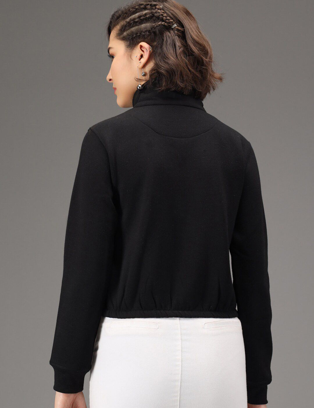 Kotty Women Black Fleece Crop Sweatshirt