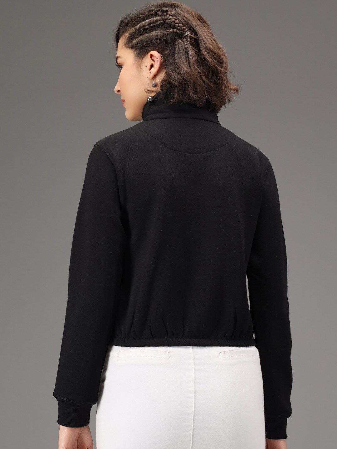 Kotty Women Black Fleece Crop Sweatshirt