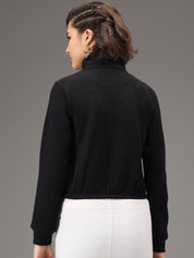 Kotty Women Black Fleece Crop Sweatshirt
