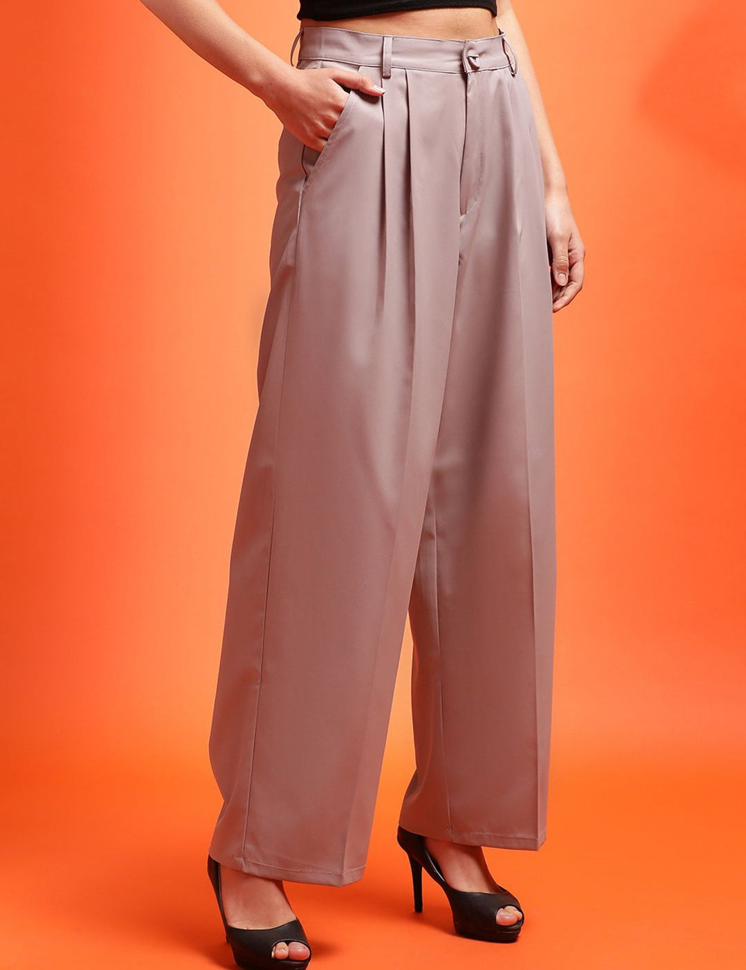 Stylecast X KOTTY Grey Relaxed Straight Leg High-Rise Trousers