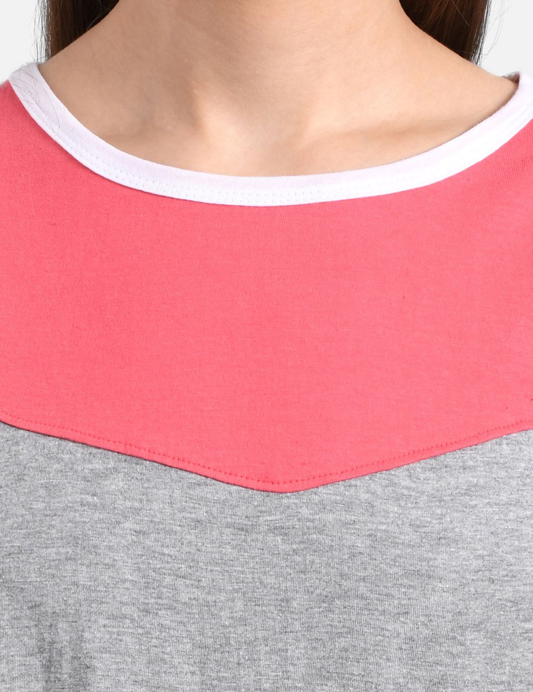 Kotty Women Pink & Grey Solid Round Neck T-shirt