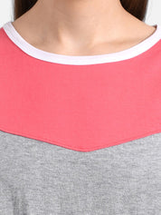 Kotty Women Pink & Grey Solid Round Neck T-shirt