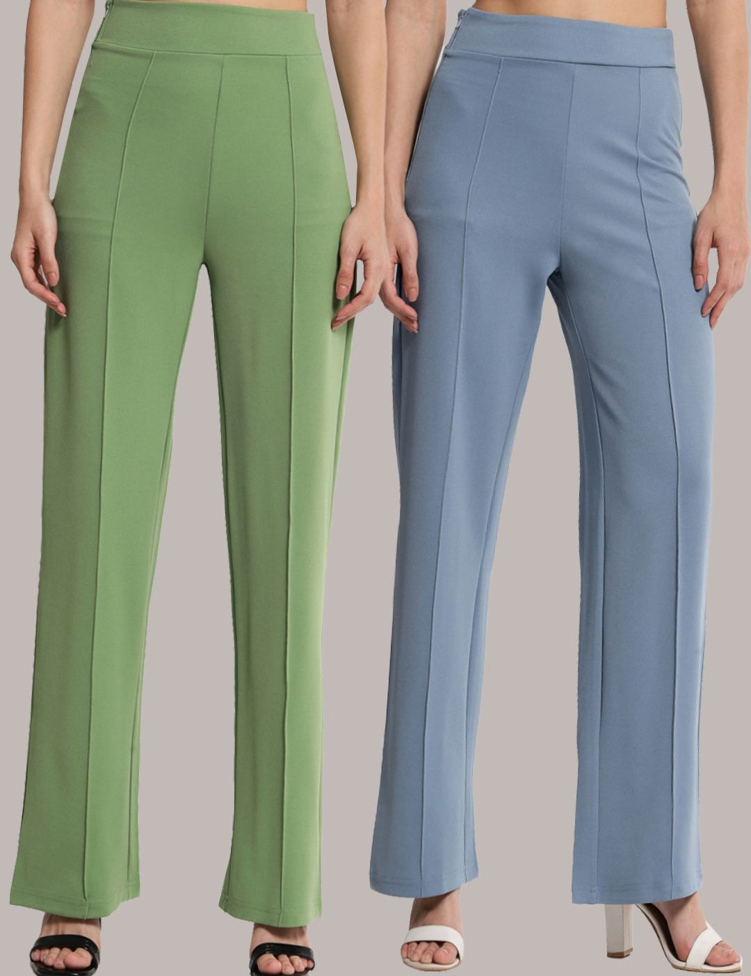 Kotty Women Pack Of 2 Relaxed Straight Fit High-Rise Easy Wash Trousers