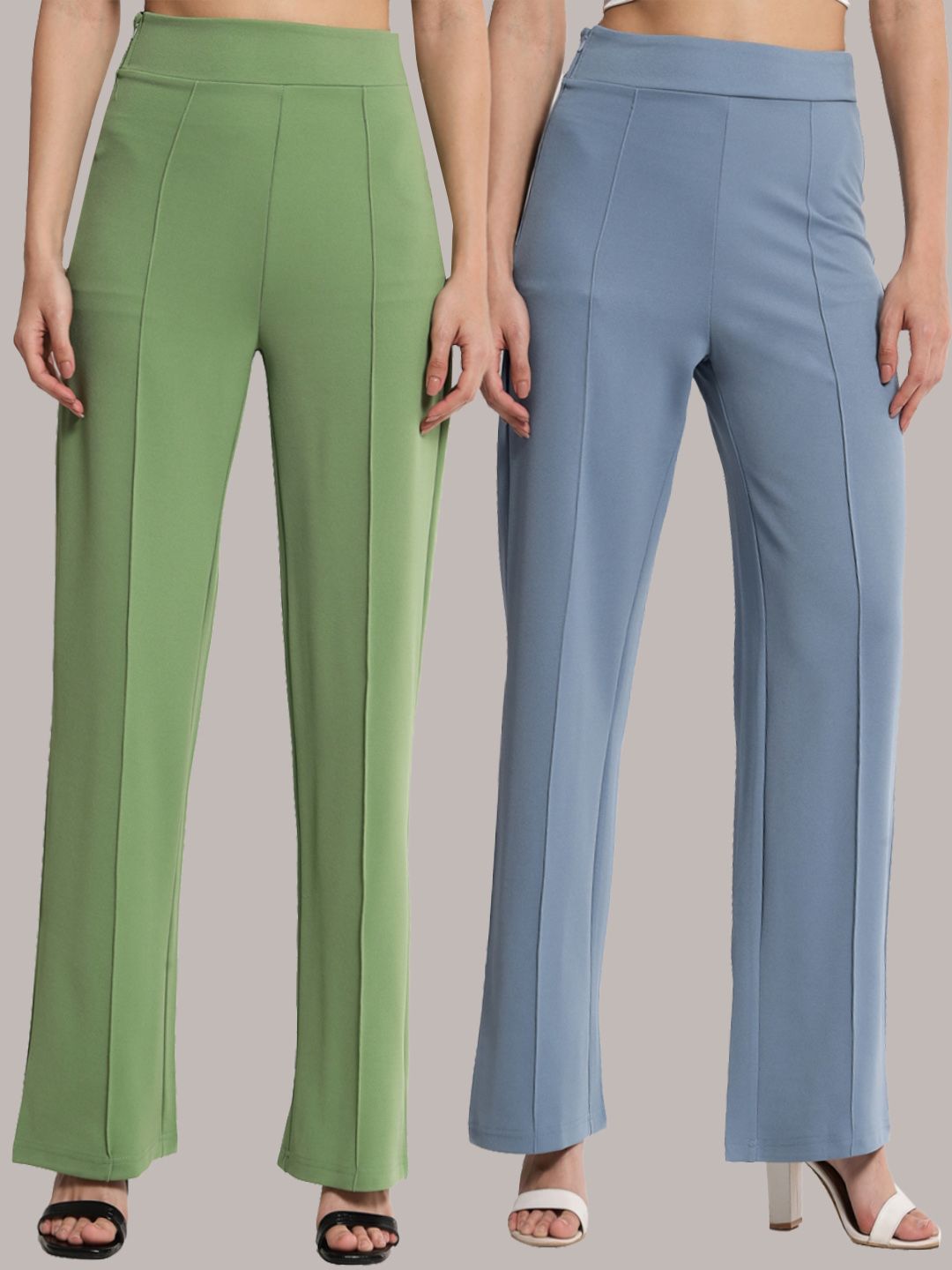 Kotty Women Pack Of 2 Relaxed Straight Fit High-Rise Easy Wash Trousers