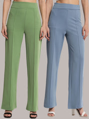 Kotty Women Pack Of 2 Relaxed Straight Fit High-Rise Easy Wash Trousers