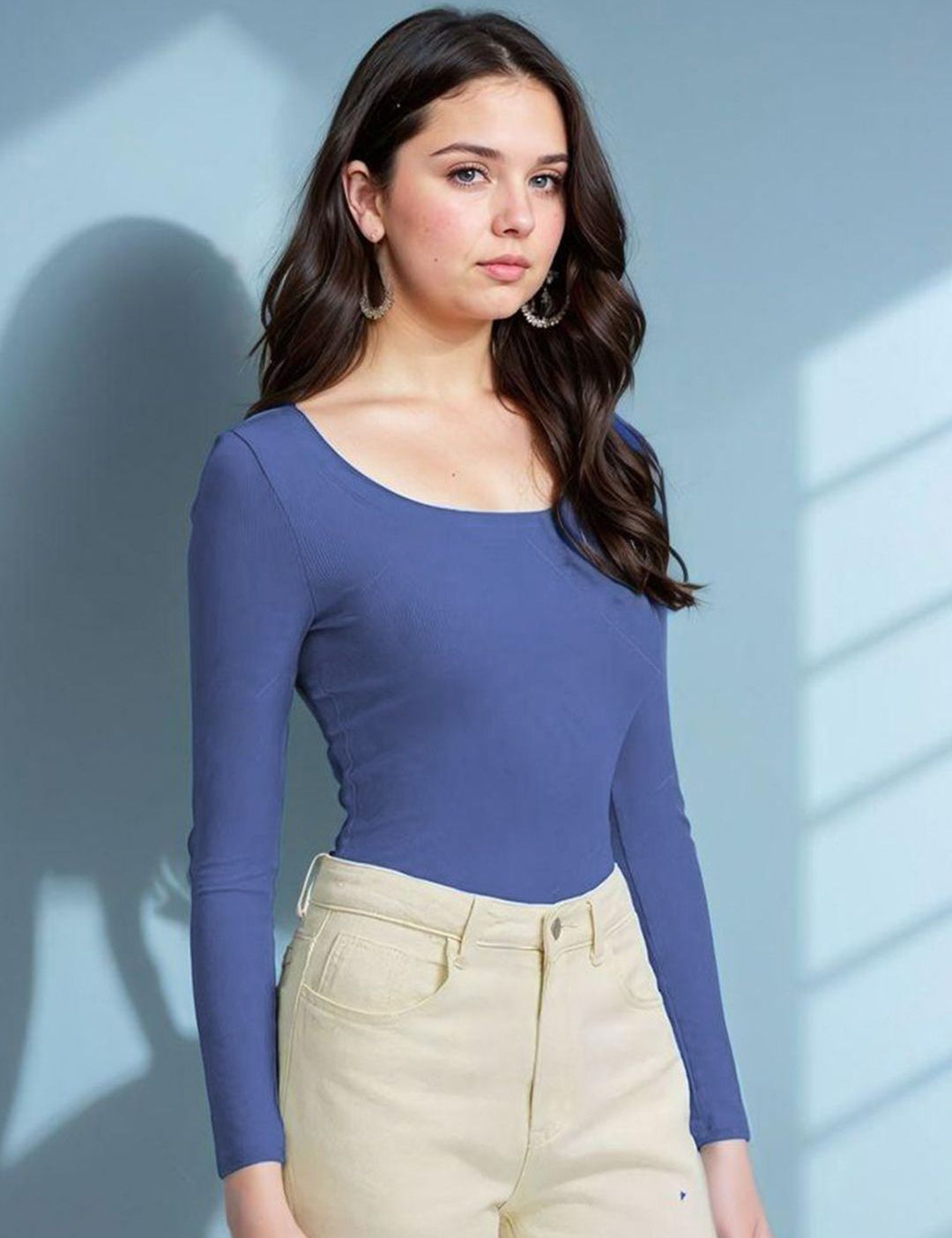 Kotty Women Solid Long Sleeves Fitted Top