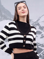 Kotty Women Striped Crop Cardigan