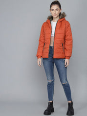 Kotty Women Orange Striped Lightweight Parka Jacket
