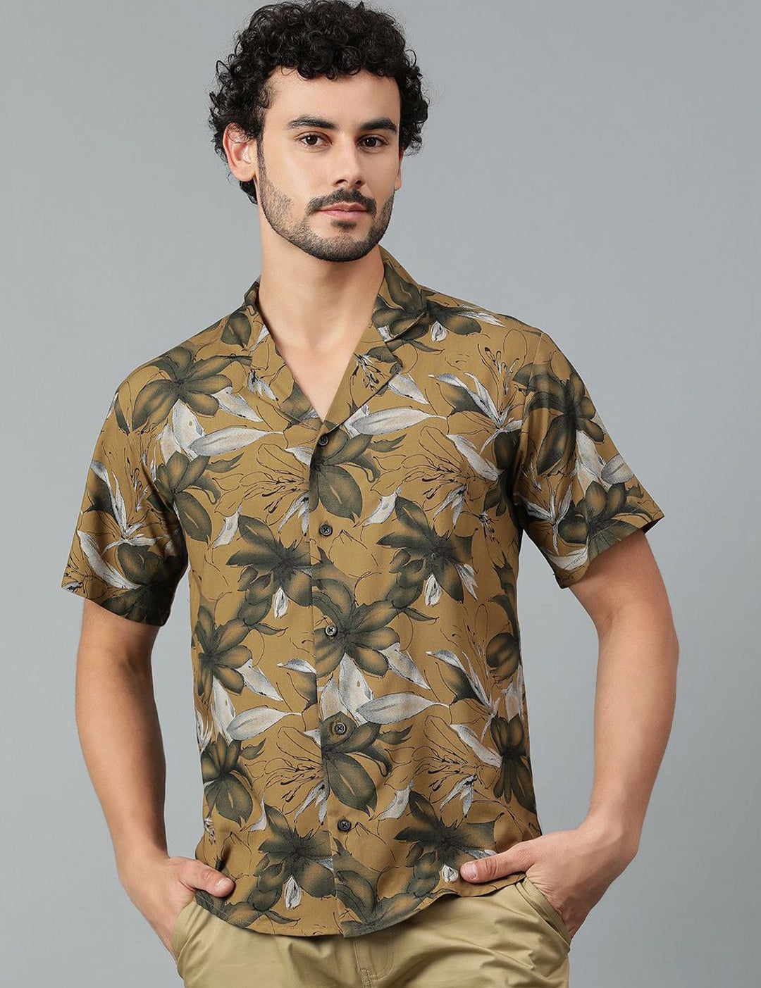 Kotty Men Cuban Collar Floral Printed Casual Shirt