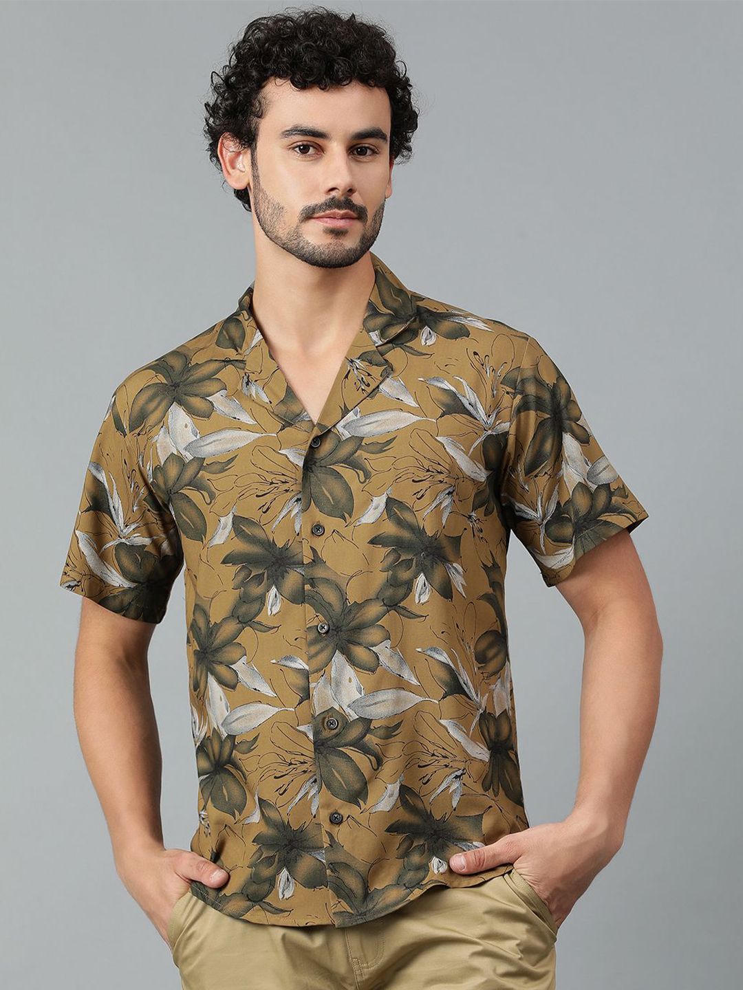 Kotty Men Cuban Collar Floral Printed Casual Shirt