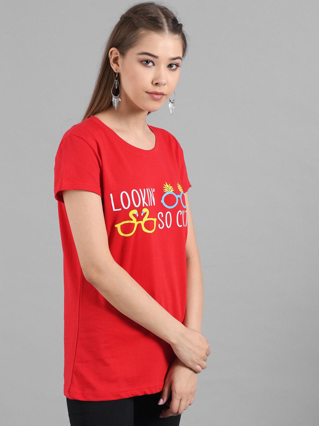 Kotty Women Red Printed Round Neck T-shirt
