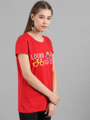 Kotty Women Red Printed Round Neck T-shirt