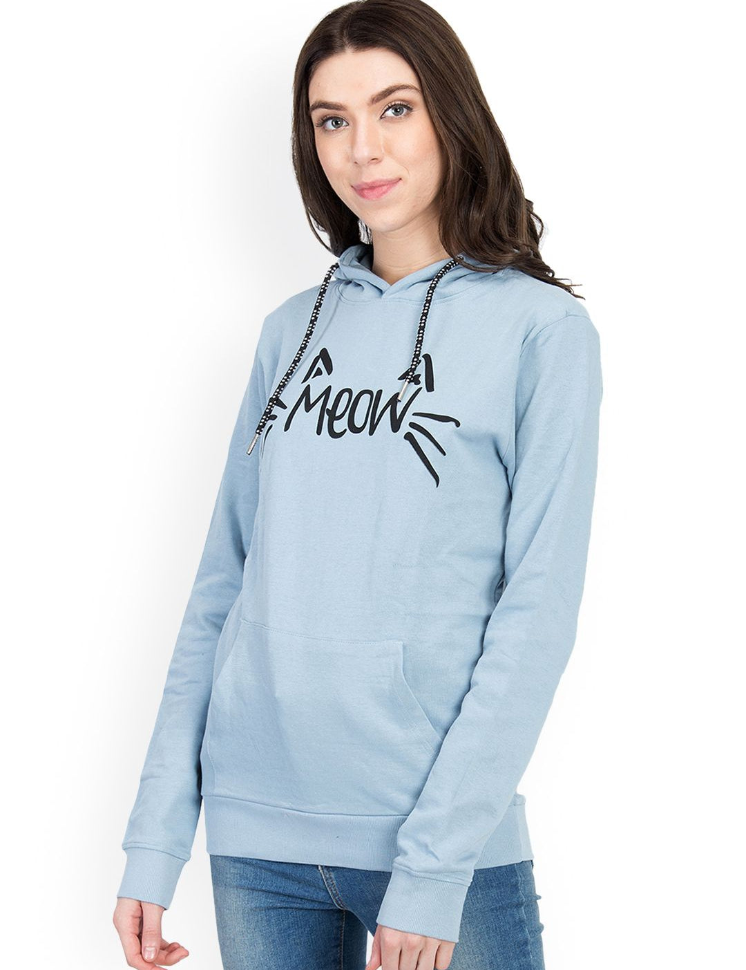 Kotty Women Blue Printed Hooded Sweatshirt
