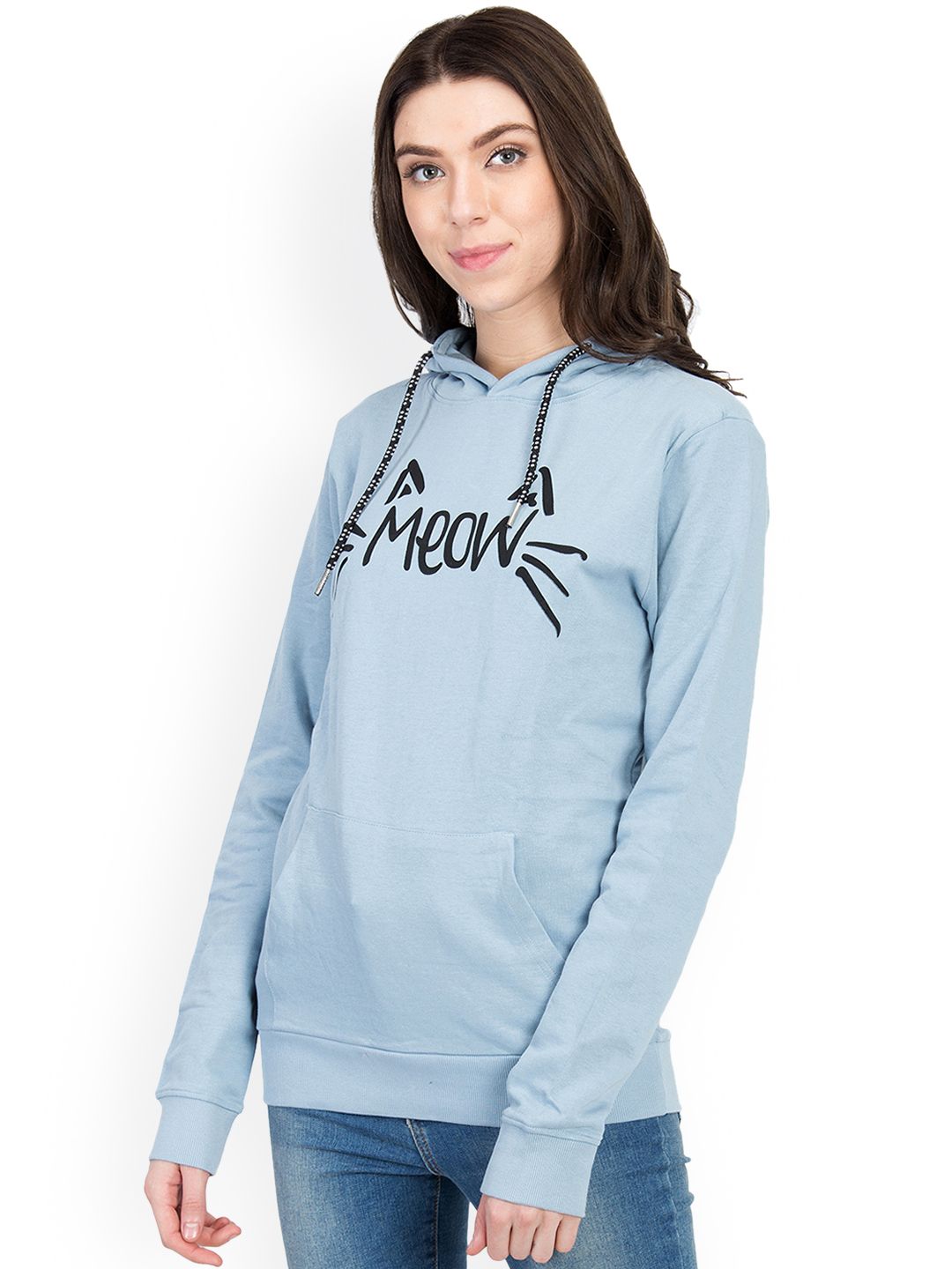 Kotty Women Blue Printed Hooded Sweatshirt