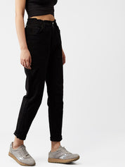 Kotty Women Black Boyfriend Fit High-Rise Clean Look Jeans