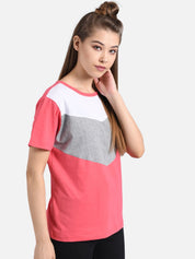 Kotty Women Pink Colourblocked Round Neck T-shirt