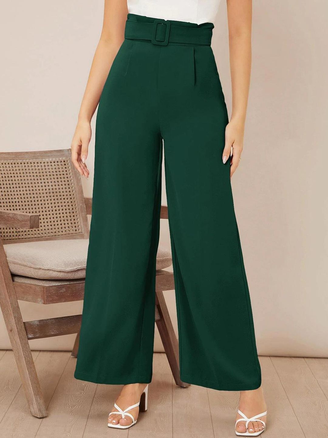 KOTTY BIZwear Women Relaxed Straight Leg High-Rise Easy Wash Pleated Trousers