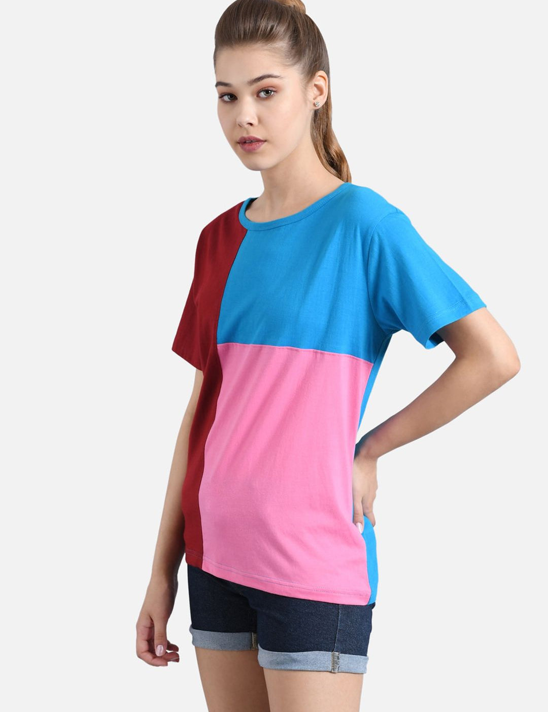 Kotty Women Multicoloured Colourblocked Round Neck T-shirt