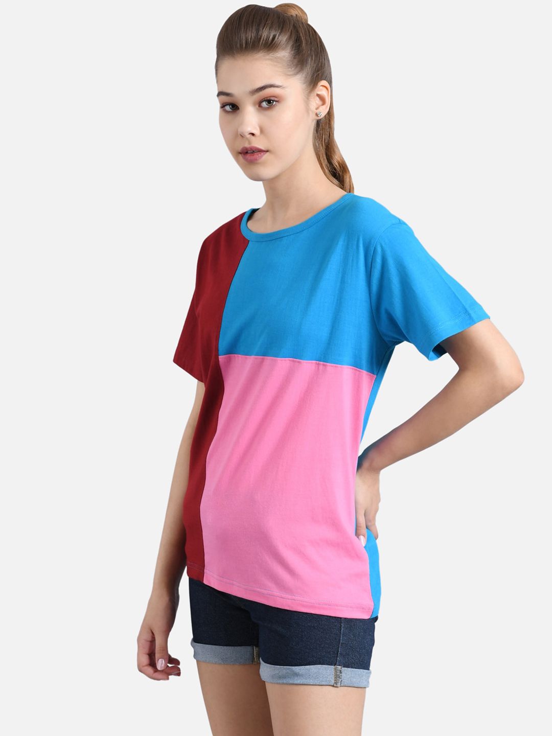 Kotty Women Multicoloured Colourblocked Round Neck T-shirt