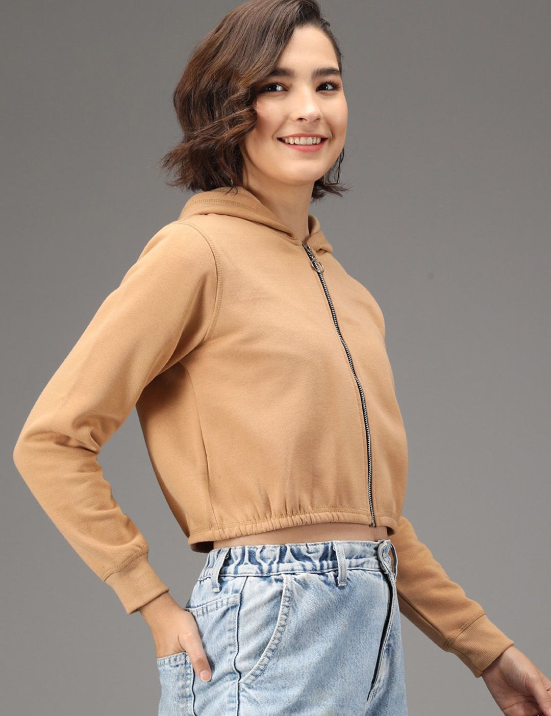 Kotty Women Beige Hooded Sweatshirt