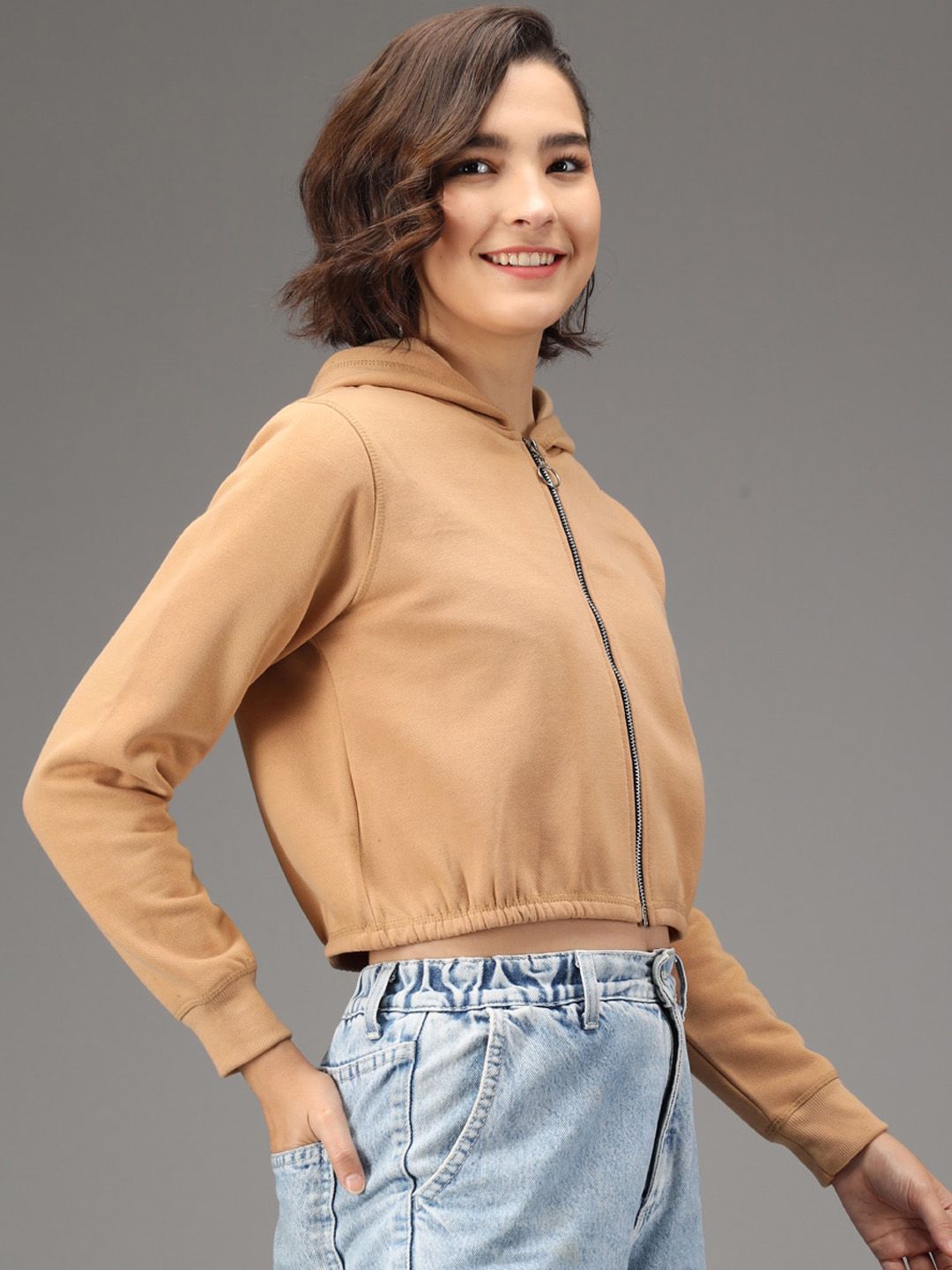 Kotty Women Beige Hooded Sweatshirt