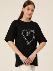 KOTTY Basics Graphic Printed Round Neck Drop-Shoulder Sleeves Oversized T-shirt