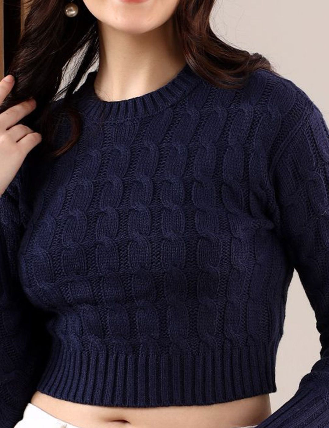 Kotty Women Cable Knit Crop Pullover