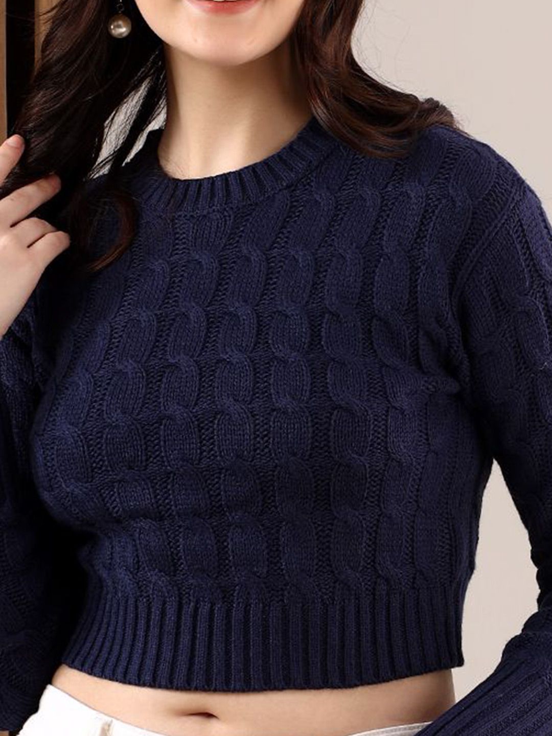 Kotty Women Cable Knit Crop Pullover