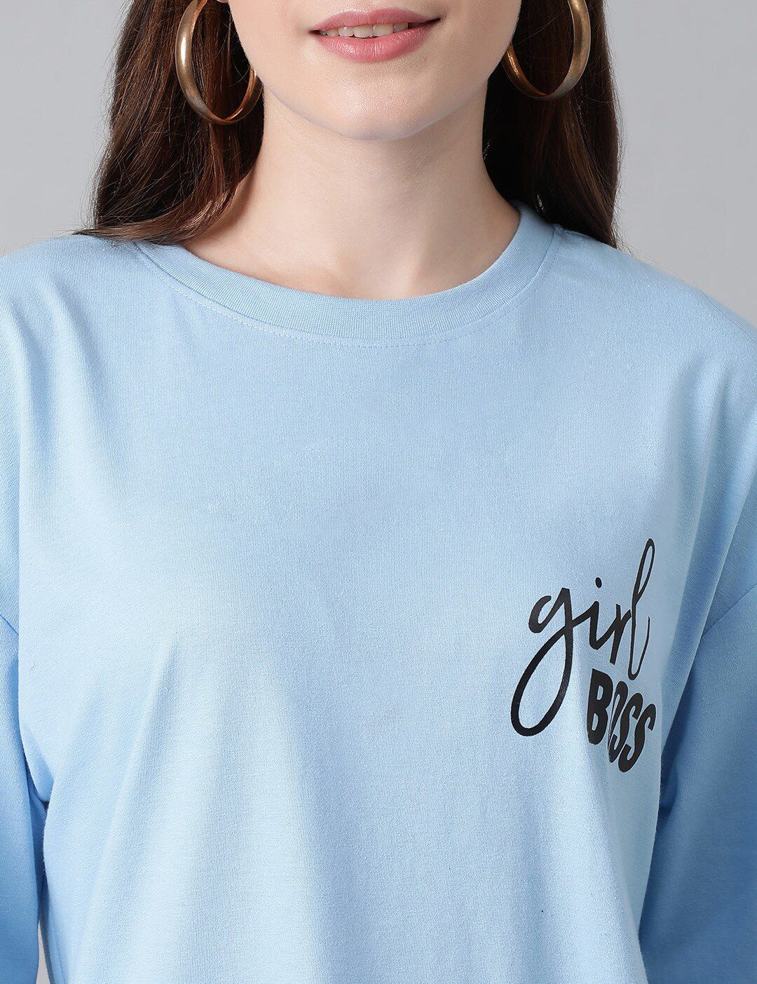 Kotty Typography Printed Drop-Shoulder Sleeves Oversized T-shirt