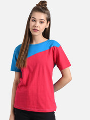 Kotty Women Blue Colourblocked Round Neck T-shirt