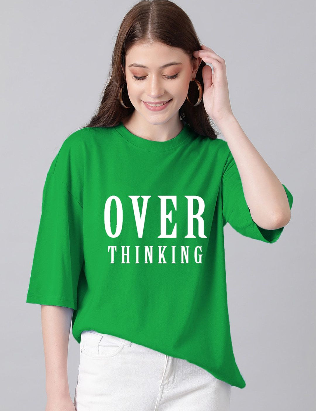 Kotty Typography Printed Drop-Shoulder Sleeves Oversized T-shirt