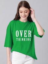 Kotty Typography Printed Drop-Shoulder Sleeves Oversized T-shirt