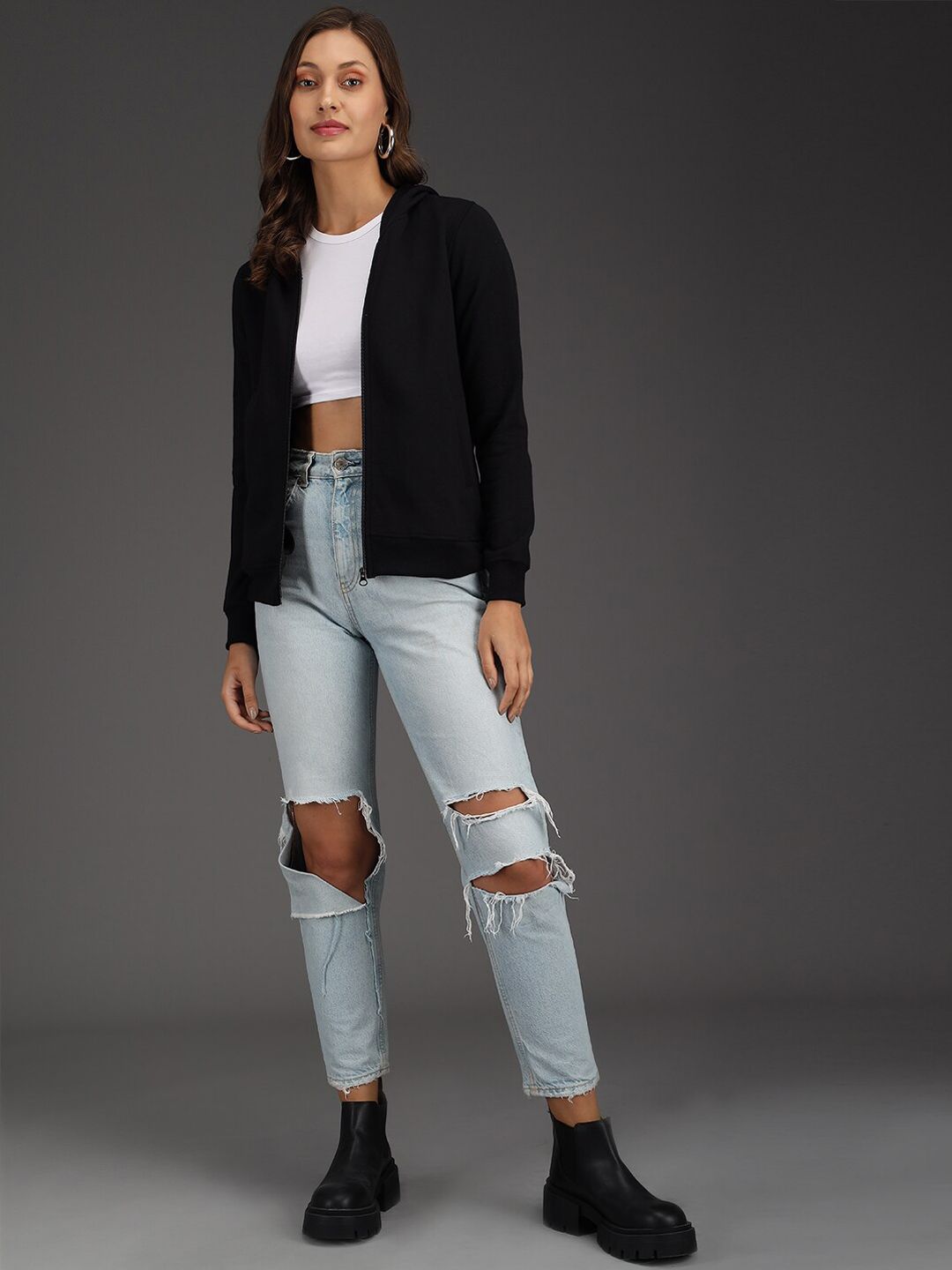 Kotty Women Black Hooded Sweatshirt