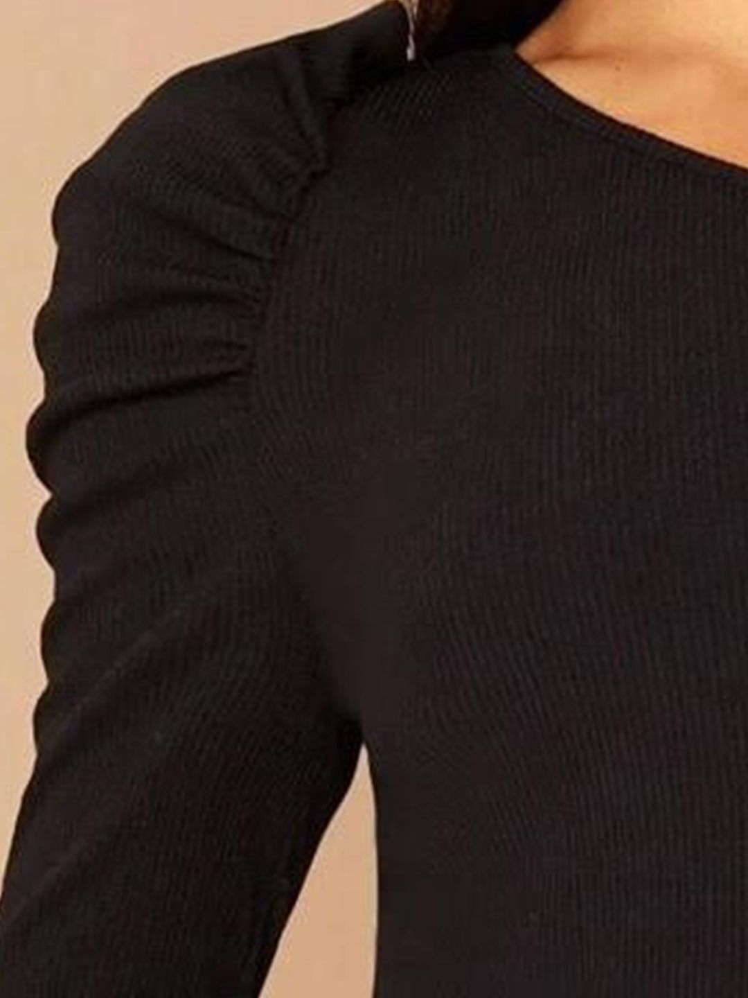 Kotty Black One Shoulder Puff Sleeve Top