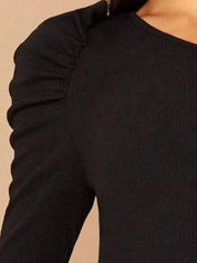 Kotty Black One Shoulder Puff Sleeve Top