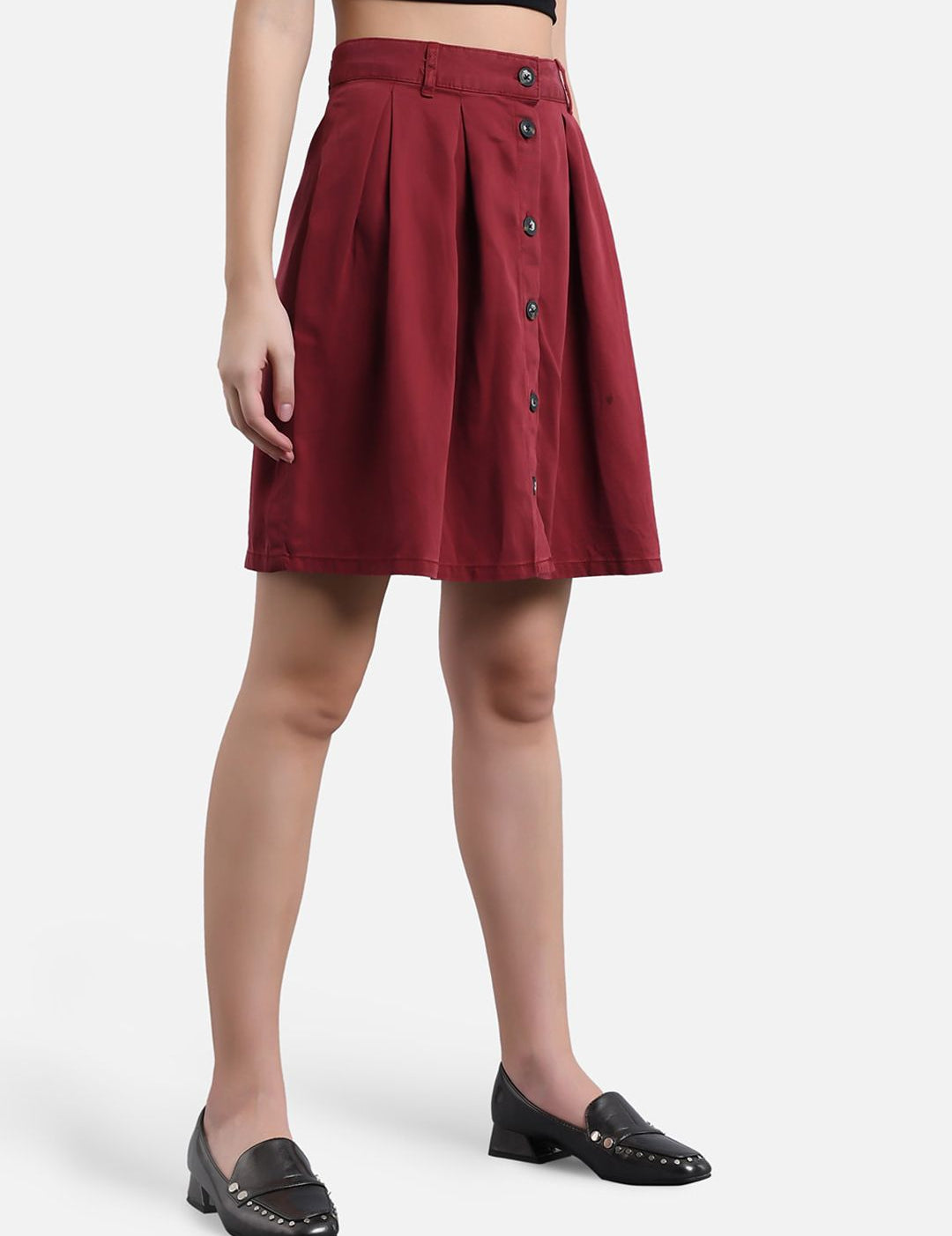 Kotty Women Maroon Solid Denim A-Line Mini Skirt