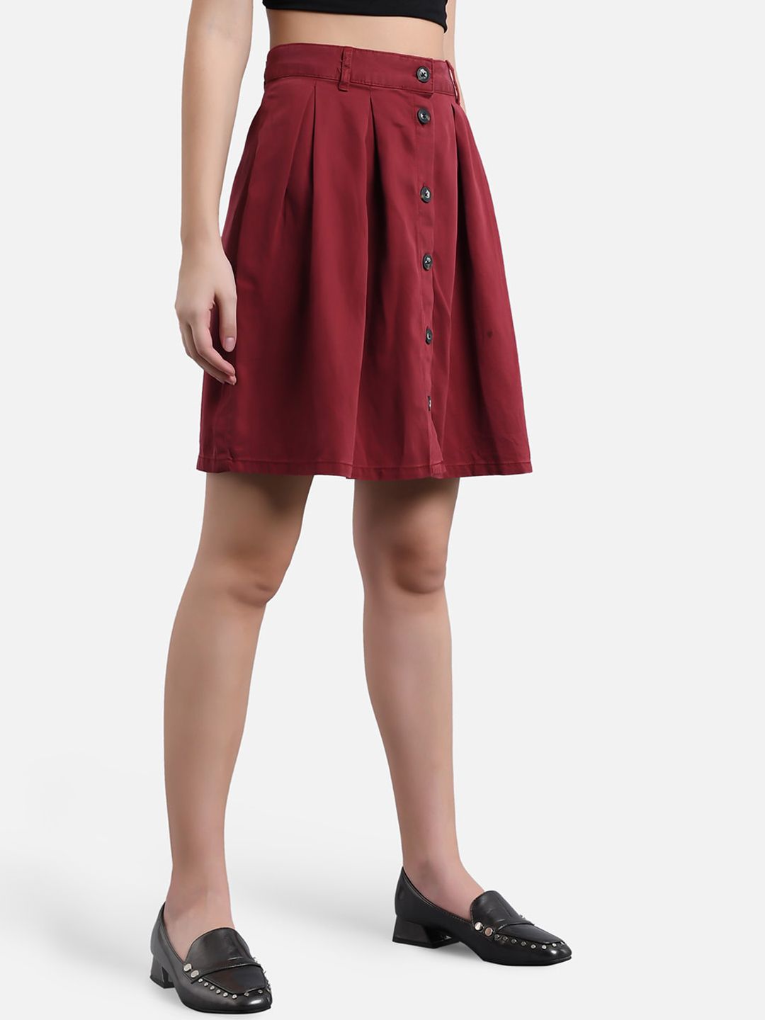 Kotty Women Maroon Solid Denim A-Line Mini Skirt