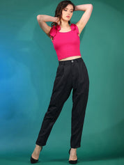 Stylecast X KOTTY BIZwear Women Black Relaxed Slim Fit High-Rise Easy Wash Peg Trousers