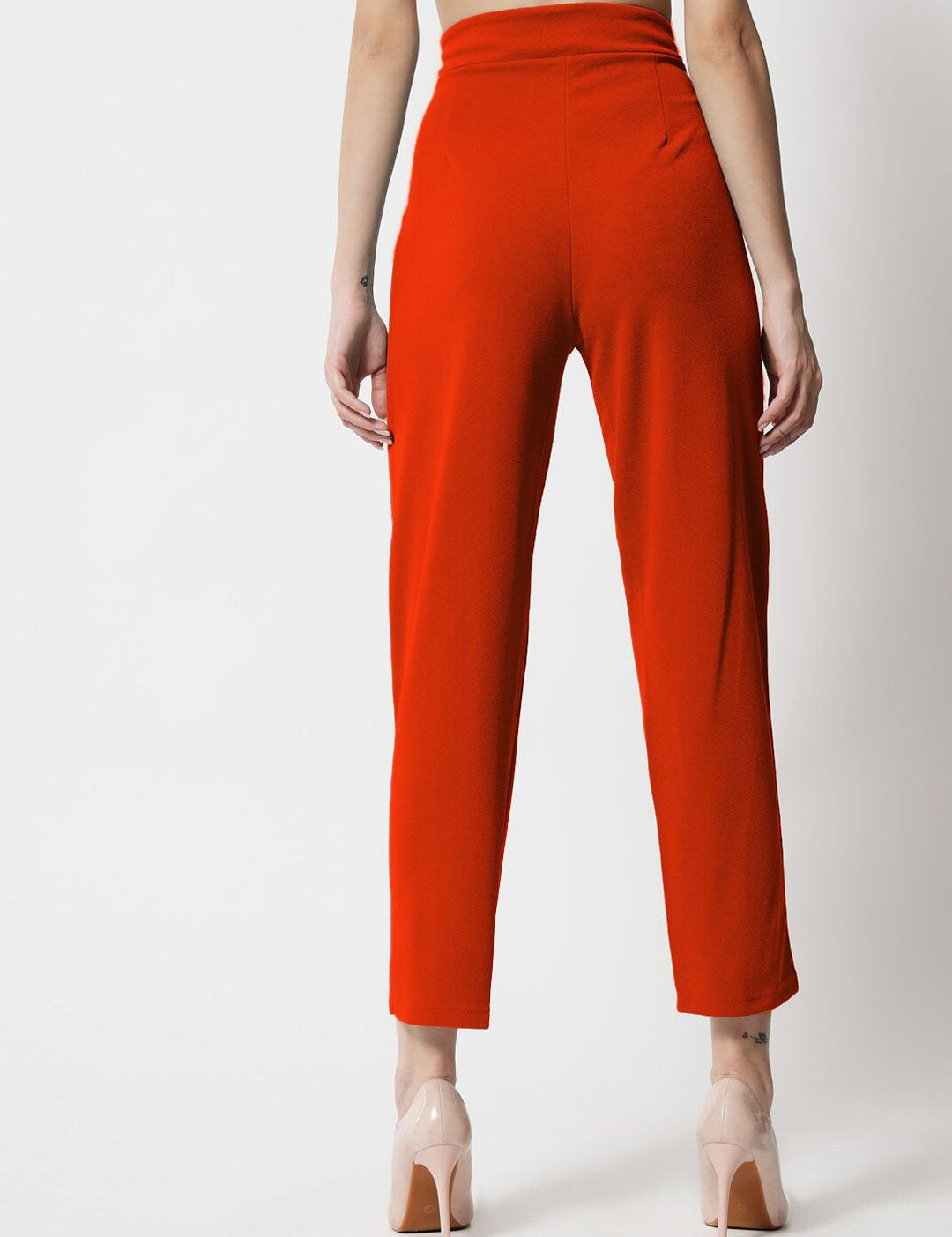 Kotty Women Orange Comfort Straight Fit High-Rise Easy Wash Trousers