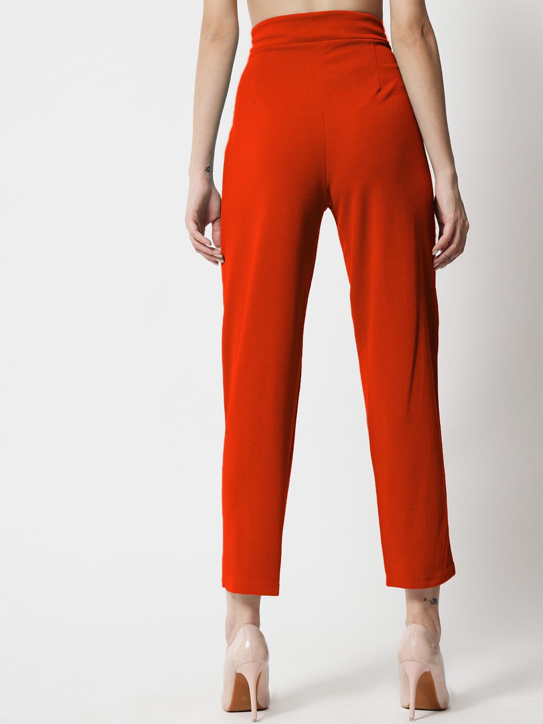 Kotty Women Orange Comfort Straight Fit High-Rise Easy Wash Trousers