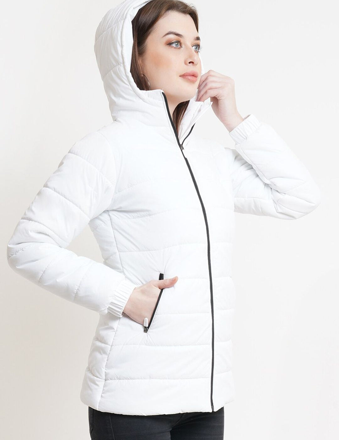 Kotty Women White Windcheater Puffer Jacket