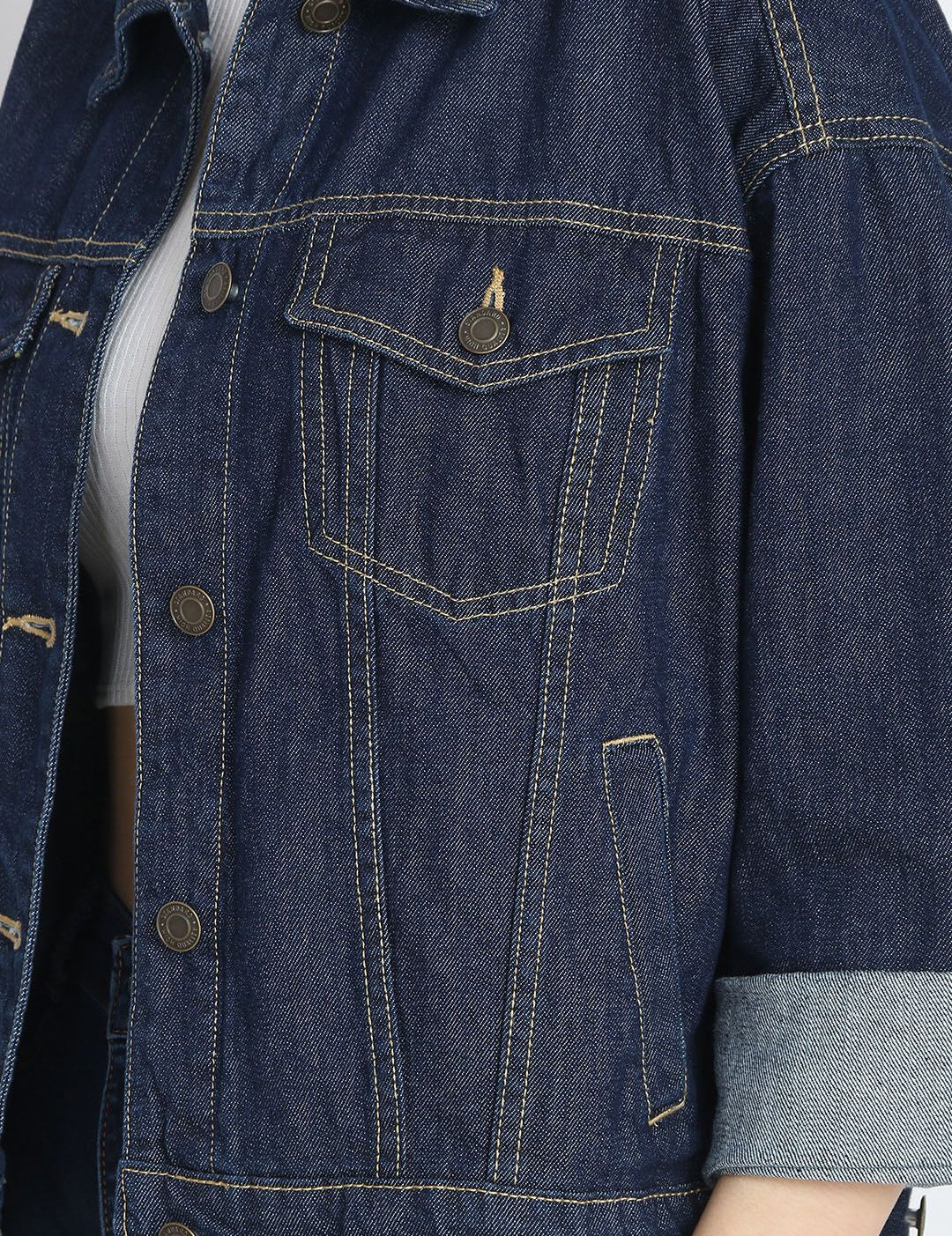 Kotty Women Blue Solid Denim Jacket