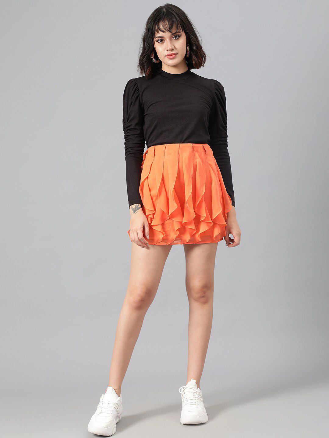 Kotty Black High Neck Puff Sleeve Top