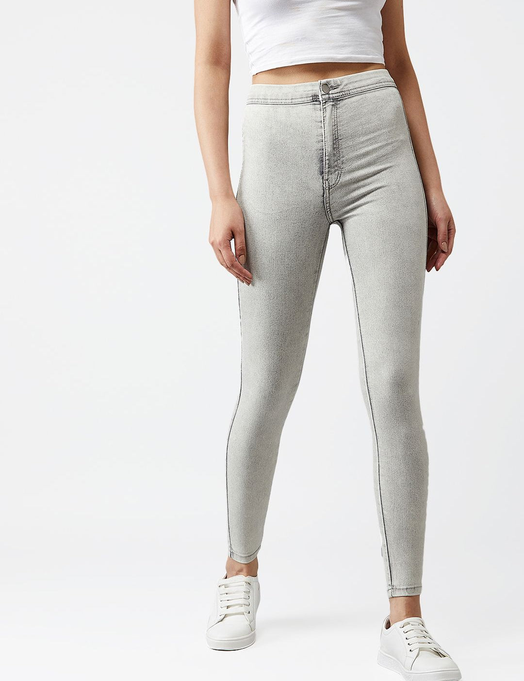 Kotty Women Grey Skinny Fit High-Rise Clean Look Stretchable Jeans