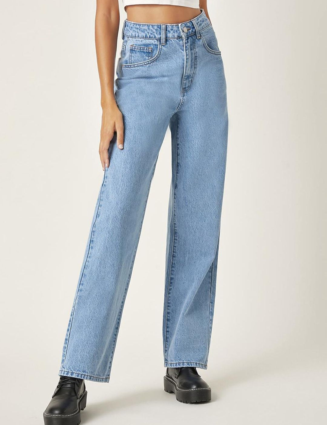 KOTTY Basics Women Jean Straight Fit High-Rise Clean Look Heavy Fade Stretchable Cotton Jeans