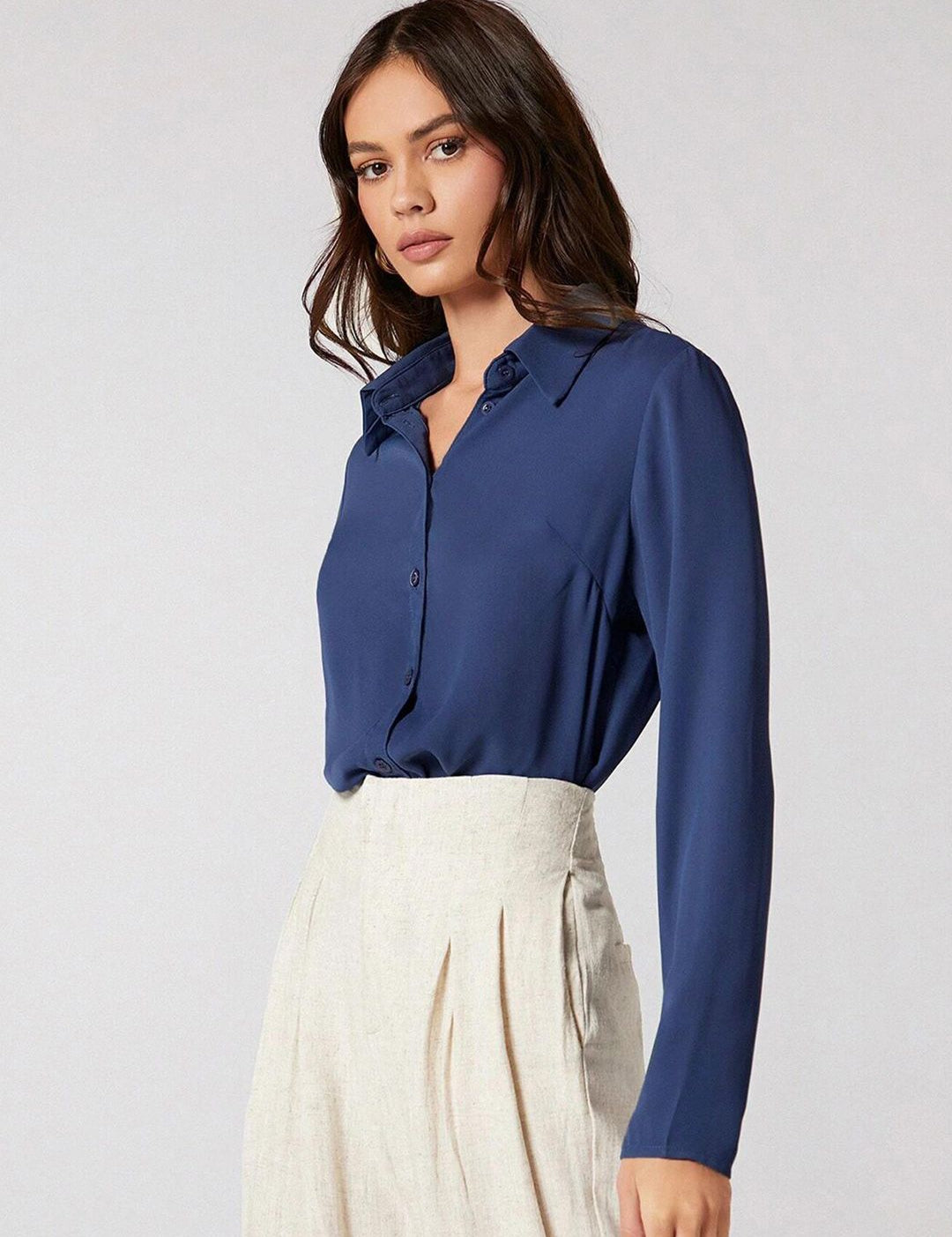 Kotty Navy Blue Modern Spread Collar Casual Shirt