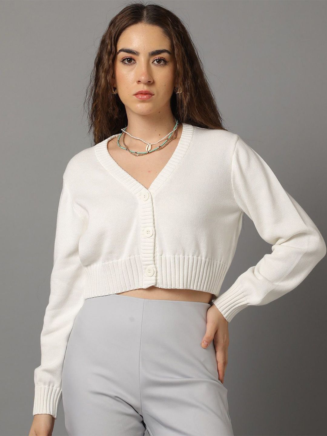 Kotty Women V-Neck Cotton Crop Cardigan