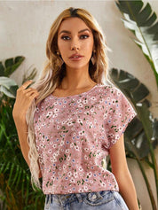 Kotty Pink & Green Floral Printed Extended Sleeves Top