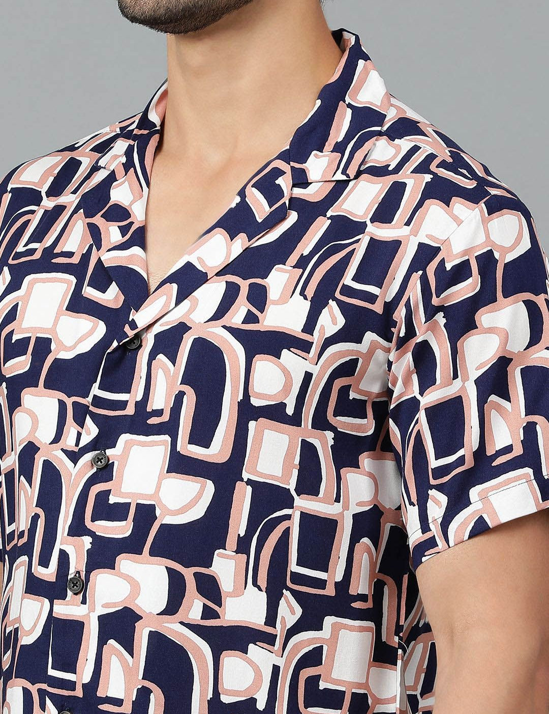 Kotty Men Cuban Collar Abstract Printed Casual Shirt